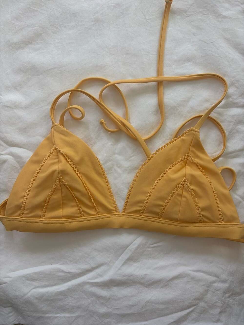 Hollister Swim Yellow Triangle Bikini Top with Lace Trim